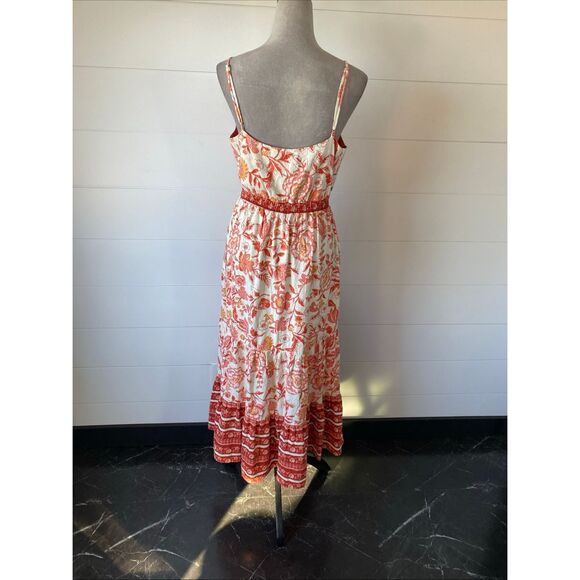 Rachel Zoe Dress Women's Size Small Orange Red Floral Maxi Linen Blend NWT - Picture 7 of 11